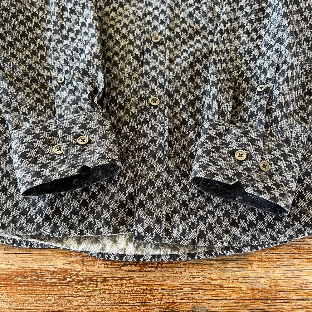Bugatchi Shaped Fit Shirt Houndstooth Long Sleeve Button Down Large Black Gray - Picture 7 of 16